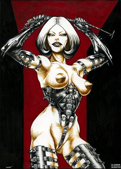 null Denis GRRR (born 1966). Mistress Whipp, 1998. Inks on coated paper + scratching....