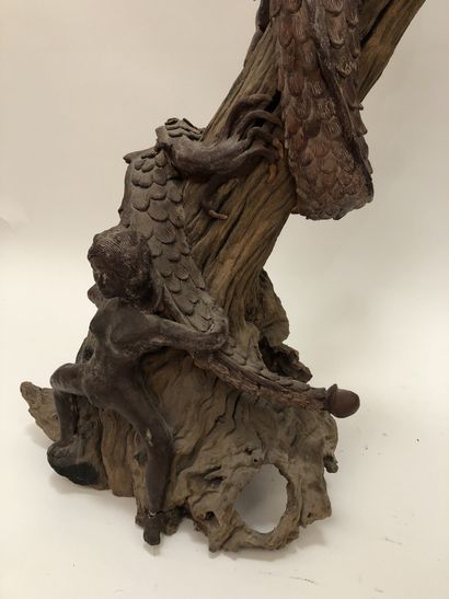 null [Unidentified artist]. Andromeda and the monster, circa 1970. Sculpture in wood,...