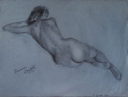 null Geneviève LAMBOTTE (1923-2015). Study of a female nude, 1943. Drawing, on blue...