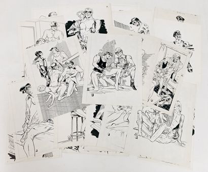 null MALE. V. Male Nude Studies, circa 1980. 19 ink drawings, approximately 30 x...