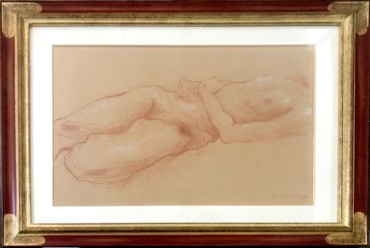 null Gérard THÉVIGNOT. Study of a Nude Woman, 1999. Sanguine and chalk drawing on...