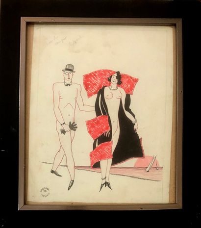null Marcel ARNAC (1886-1931). Aristocrats and Nudists, 1930. Drawing in ink and...