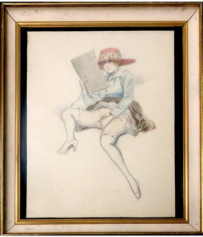 null Fabien FABIANO (1882-1962). The Reader, circa 1925. Watercolor and pencil drawing,...