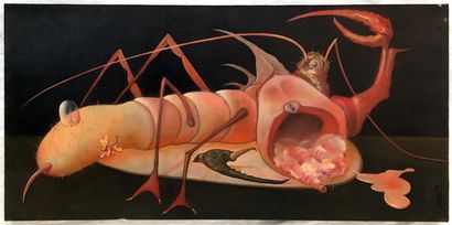 null XILEX. Surrealist composition, 1992. Oil on canvas, 40 x 80 cm. Signed and dated...