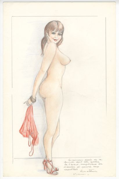 null ANONYMOUS. Nude studies, circa 1960. 13 colored pencil drawings, 42 x 27 cm....
