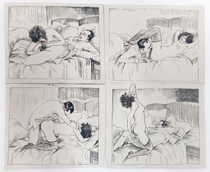 null 
[Marital scenes, circa 1950. 4 black prints, 10 x 15 cm.
