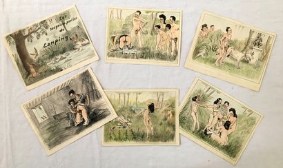 null The Surprises-Parties of Camping. 12 lithographed plates hand-colored with colored...
