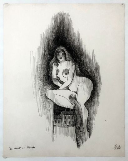 null Alex SZEKELY (1901-1968). Die nacht arm Fenster, 1938. Ink drawing, 31.5 x 25.5...