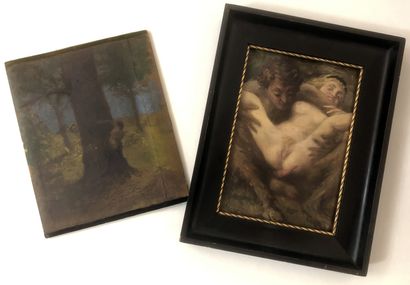 null Heinrich LOSSOW (1840-1897). Hide-and-seek, nymph faun, circa 1870. 2 oil on...