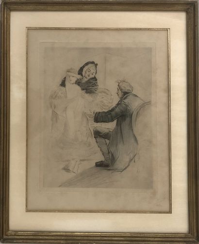null Antoine CALBET (1860-1942). The Presentation, around 1930. Framed color etching,...