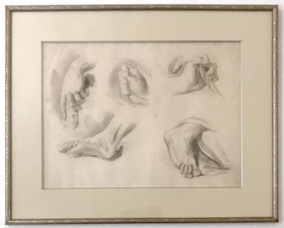 null Dutch school, late 19th century. Studies of hands and feet, pencil drawing on...