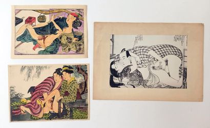 null JAPAN. Intimacies, xxe century. 3 Japanese prints, various sizes. Of which 2...