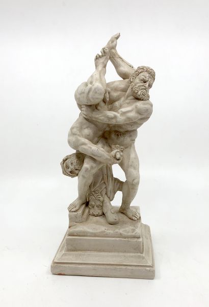 null MALE. 3 sculptures. Of which male couple, wrestlers, height 24 cm, on square...