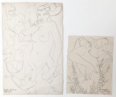 null Aly BEN SALEM. Nudes with Doves and Nude with Horse, 1937. 2 inks on paper,...