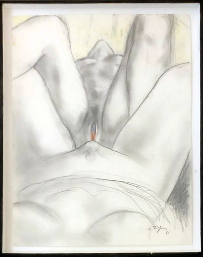 null Roland TOPOR (1938-1997). Les 36 vues du Mont de Vénus, 1987. Dessin au crayon...