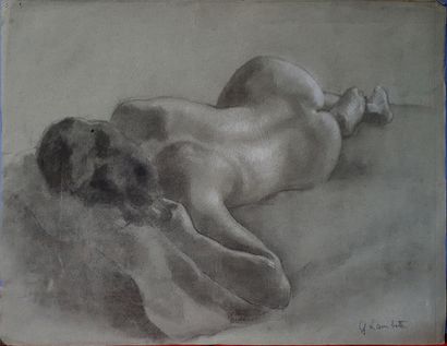 null Geneviève LAMBOTTE (1923-2015). Study of a female nude, circa 1943. Drawing,...