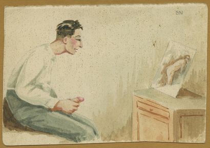 null [GREECE] B. N. Pleasures, ca. 1930. 2 watercolor drawings, 10.5 x 15.5 cm, captioned...