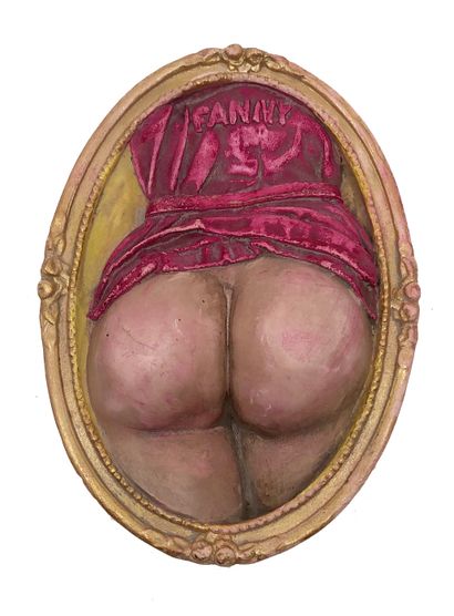 2 FANNY. Pink Fanny in painted plaster, inscription...