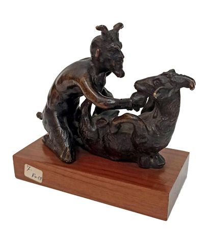 null 
BRONZE. Pan and the goat, 19th century. Copy of the Antique, 13 x 13 x 6,5...