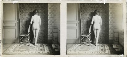 null AMATEUR STEREOS. Female nude studies, circa 1900. 25 vintage silver prints in...