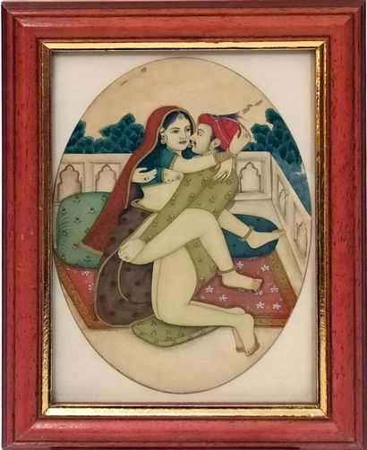 null INDIA. Hindu miniature. Gouache on oval panel, 16 x 11.5 cm. Provenance: Museum...