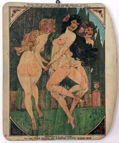 null Raymond GOULE. Invitation to the Waltz or The Three Graces, 1924. Gouache drawing...