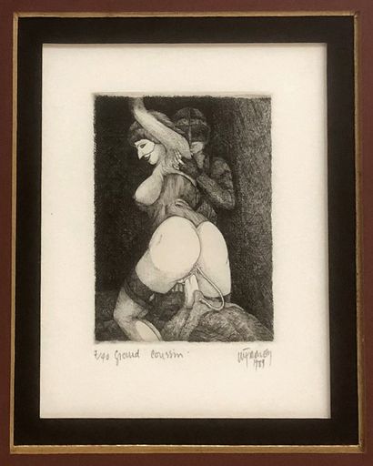 null RALEY. Large cushion, 1989. Engraving, 9,5 x 7 cm. Titled, dated, signed and...