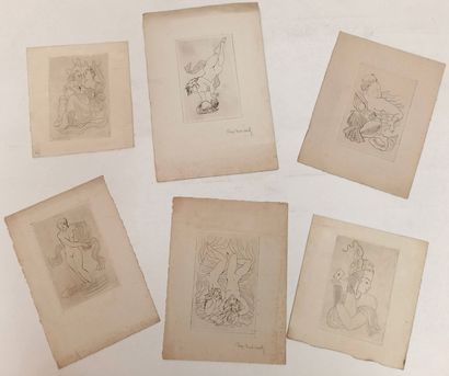 null Ray BRET-KOCH. Studies of nude and various, around 1950. 6 etchings, 10 x 15...