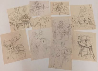 null GAGELMANN. Obscenities, circa 1950. 10 pencil drawings, of which 6 in the format...