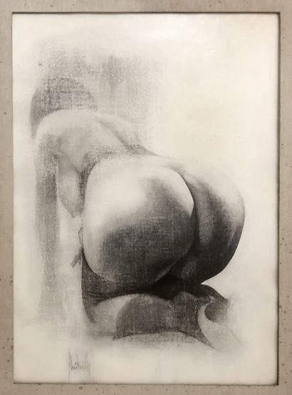 null [Unidentified artist]. Study of a female nude from behind, circa 1990. Pencil...