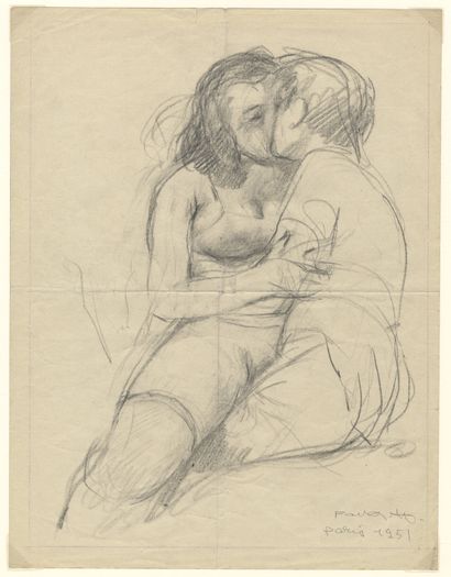 null ANONYMOUS. Couples, 1951. 6 graphite and charcoal drawings on poster paper,...