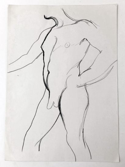null MALE. Sato YAMAMOTO. Male nude, circa 1980. 3 pencil sketches, 42 x 30 cm. Preparatory...