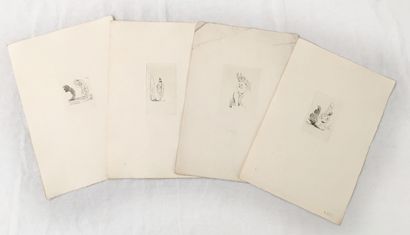 null Félicien ROPS. 4 engravings from the cutting of the plate n°694 of Exsteens...