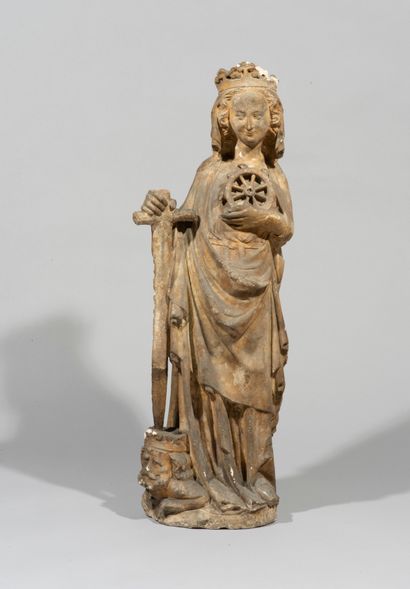 null Sainte Catherine d’Alexandrie
en pierre calcaire sculptée.
Debout, tenant la...