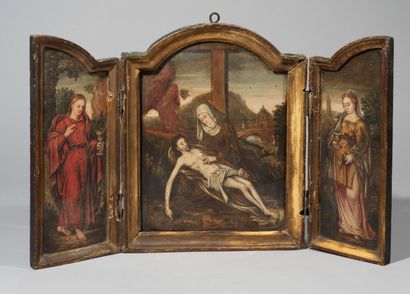 null École Anversoise vers 1600
Lamentation sur le Christ mort avec
Saint Jean et...