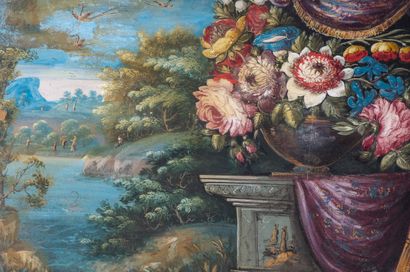 null École FRANÇAISE vers 1680
Bouquets de fleurs dans des vases sur un entablement
Paire...