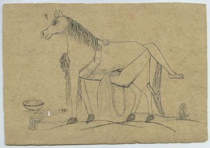 null INDE. Scène de bestialité, femme et son cheval, xxe siècle. Dessin à l'encre...