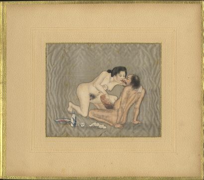 null JAPON. Époque Meiji (1868-1912). Album leporello, encre et couleur sur soie,...