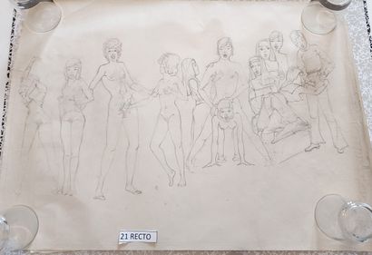 null CURIOSA. Scènes d'orgies, vers 1970. 37 dessins au crayon, 50 x 70 cm. Réalisés...