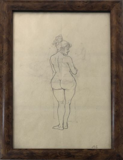 null Hans SCHLIESMANN (1852-1920). Études de nu, vers 1890. 3 dessins au crayon,...