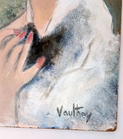 null Pierre VAUTHEY (1937-2019). Femme au miroir, vers 1970. Huile sur isorel, 55...