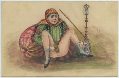 null Scène érotique
Pigments polychromes sur papier
Iran, art Qadjar, XIXe siècle
13...