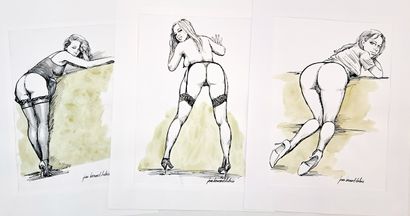 null Jean-Bernard AUBOIN. 40 dessins érotiques, vers 1990. Encre et aquarelle sur...