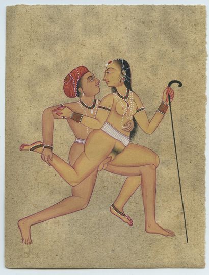 null INDE. Kama-sutra, milieu du xxe siècle. Dessin à la gouache et à l'aquarelle,...