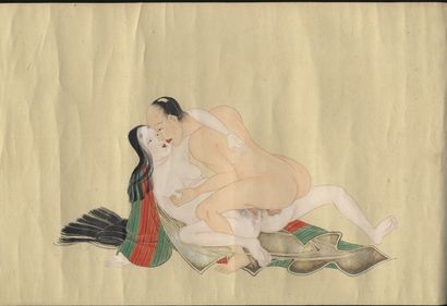 null JAPON. Milieu Époque Edo (1603-1868). Rouleau sur papier à décor de douze couples...