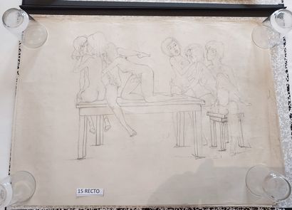 null CURIOSA. Scènes d'orgies, vers 1970. 37 dessins au crayon, 50 x 70 cm. Réalisés...