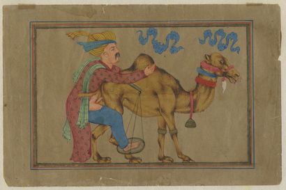 null PERSE, dans le style safavide. Le Chamelier et son chameau, début du xxe siècle....