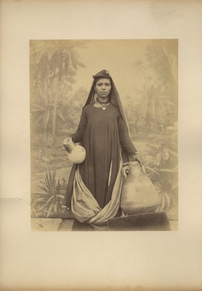 null MEDITERRANEAN BASIN. Young Girl with Amphora, circa 1880. Vintage silver print,...