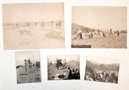 null MOROCCO. Foreign Legion, 19th century. 5 prints, 3 silver prints, 15 x 11 cm,...
