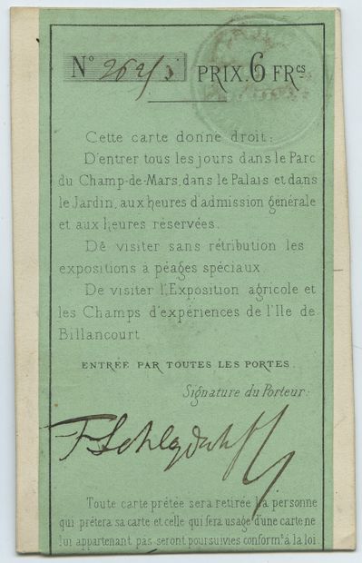 null EXPOSITION UNIVERSELLE de 1867. Mr. Schlazdenhauffen's weekday card [?]. Vintage...